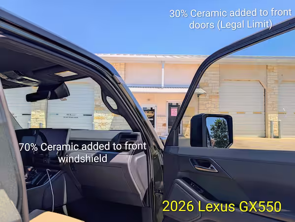Interior view of 2026 Lexus GX550 with vorx ceramic window tint interior heat protection