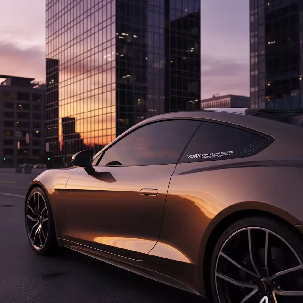 Bronze coupe with Vorx Ceramic Window Tint in Round Rock TX